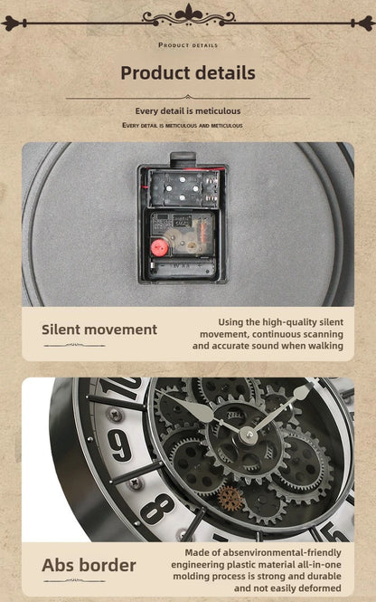 Fashions Gears Wall Clock Industrial Retro Wall Clock Living Room Decorative Wall Clock Stylish Silent Wall Clock Quartz Clock