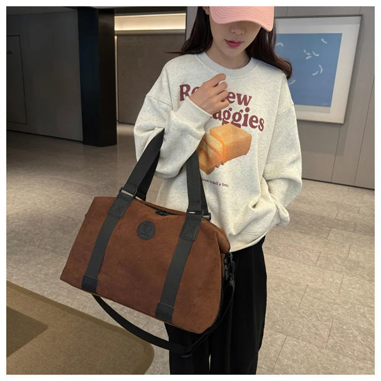 Men's Large Capacity Fashionable Short Distance Travel Totes New Suede Travel Handbag Women's Portable Sports and Fitness Bag