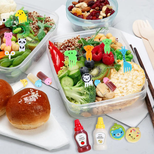 Cute Mini Animal Cartoon Food Picks Children Snack Cake Dessert Food Fruit Forks, Silicone Lunch Box Dividers