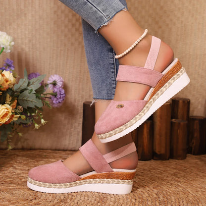 Summer Women Linen Plain 6cm Wedge Sandals Handmade Ladies Casual Comfortable womens shoes