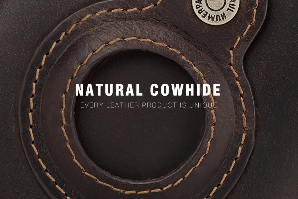 Cowhide Leather Men's Wallet RFID Blocking Protect Cardholder Automatic Card Case for Women with Apple AirTag Holder