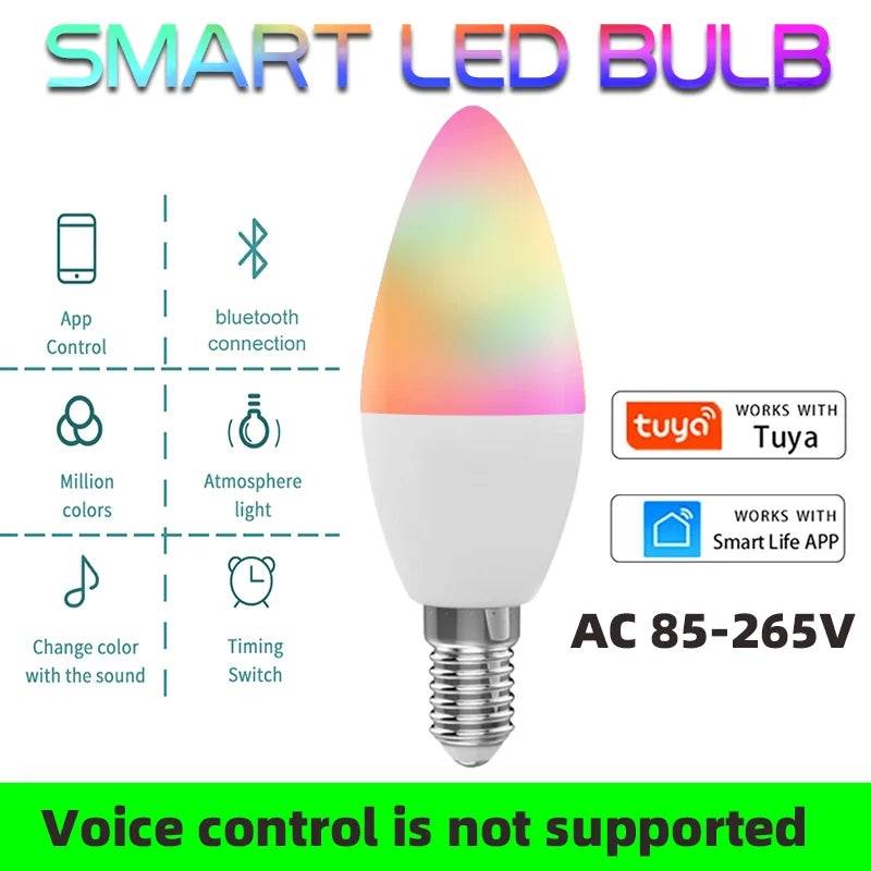Tuya Bluetooth Smart Light Bulb LED RGBCW E27 E14 GU10 Timed Group Control For Multiple Scene Modes Music Mode 9W 5W