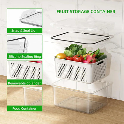 Fruit Storage Containers for Fridge with Removable Colander, Airtight Food Storage Container, Dishwasher Safe Produce Saver