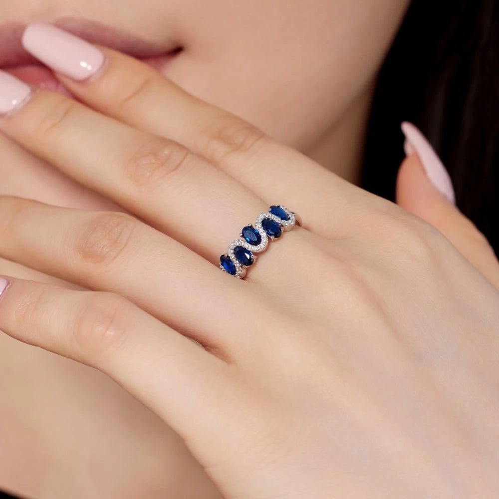 Wong Rain 100% 925 Sterling Silver 3*5 MM Oval Cut Sapphire Eemrald High Carbon Diamond Gemstone Ring For Women  Jewelry Band