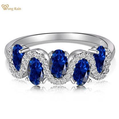 Wong Rain 100% 925 Sterling Silver 3*5 MM Oval Cut Sapphire Eemrald High Carbon Diamond Gemstone Ring For Women  Jewelry Band