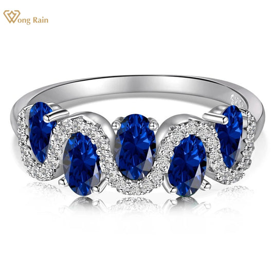 Wong Rain 100% 925 Sterling Silver 3*5 MM Oval Cut Sapphire Eemrald High Carbon Diamond Gemstone Ring For Women  Jewelry Band
