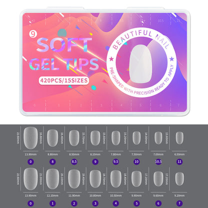 420pcs/box Frosted Version False Nails Press On Acrylic Nails Almond Mixed Size Short Style Ultra Thin Traceless Nail Tips