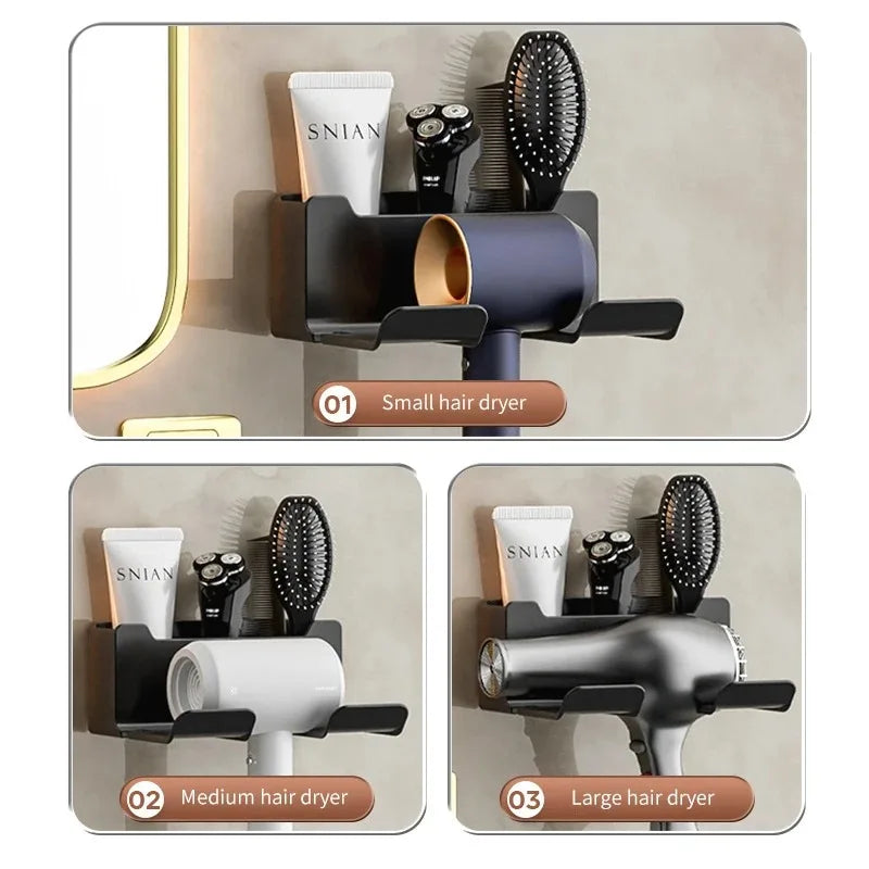 Wall Mounted Hair Dryer Holder for Bathroom Shelf Hair Dryer Storage Rack Plastic Hair Dryer Stand Bathroom Organizer