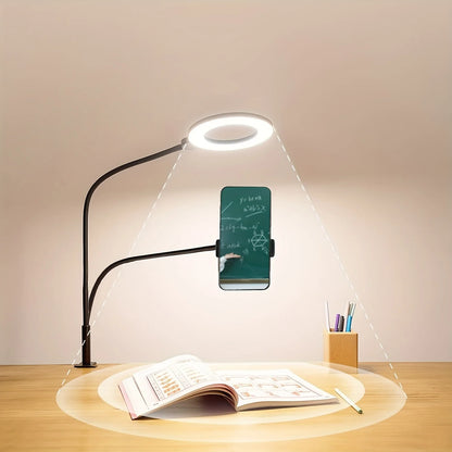 Selfie Ring Light with Phone Holder Clip-On Selfie Light Adjustable Flexible Gooseneck 2-in-1 Desk Ring Lamp for Live Streaming