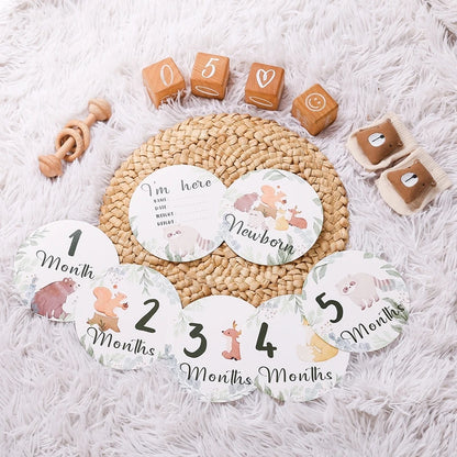 Newborn Baby Growth Milestones 0-12 Months Paper Card Photo Accessory Cartoon Animal Pictures Souvenir Props Baby's Birth Gift