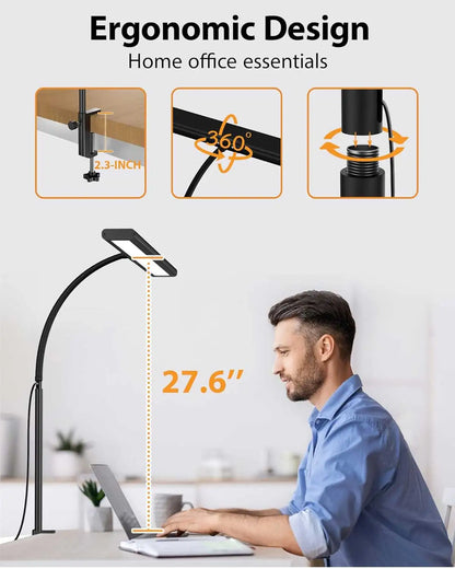 LED Desk Lamp for Office Home, Eye-Caring Desk Light Lamp with Stepless Dimming Adjustable Flexible Gooseneck Adjustable Light