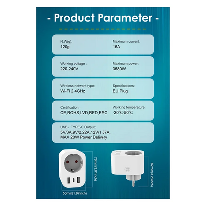 ABUO-Tuya Smart Plug Voice Control Wi-Fi Sockettimer Remote Control Energy Monitor EU Plug