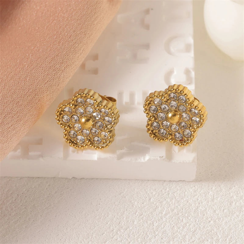 316L Stainless Steel 2025 New Fashion Fine Jewelry Set Zircon 5-Leaf Flowers Charm Chain Necklaces Bracelets Earrings For Women