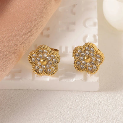 316L Stainless Steel 2025 New Fashion Fine Jewelry Set Zircon 5-Leaf Flowers Charm Chain Necklaces Bracelets Earrings For Women