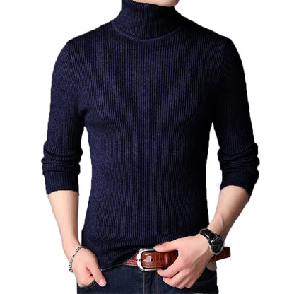 Streetwear Autumn Men's Long Sleeved Turtleneck Sweater Stripes Knitted Oversized Sweaters Homme Solid Color Basic Sweater Men