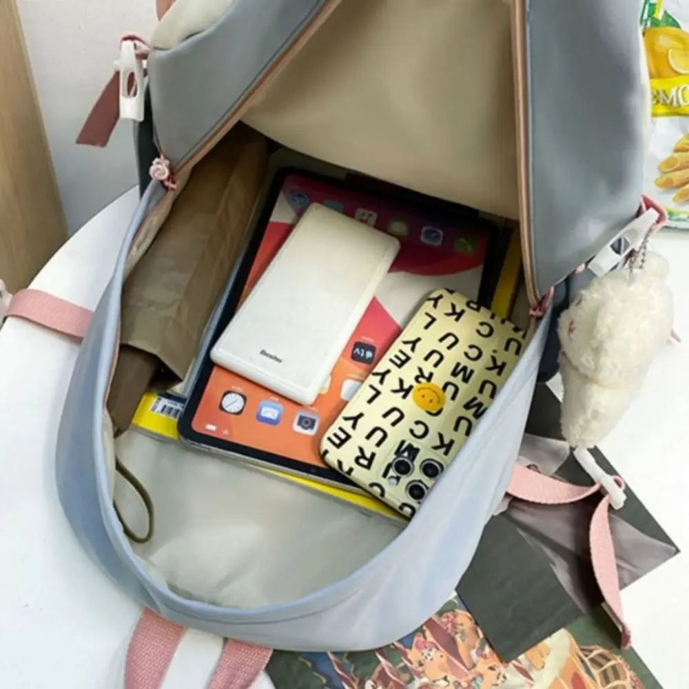 Portable Ins Students School Bags Large Capacity Bear High School Backpacks Multi Pockets Cartoon Teenage Shoulder Bags Girl