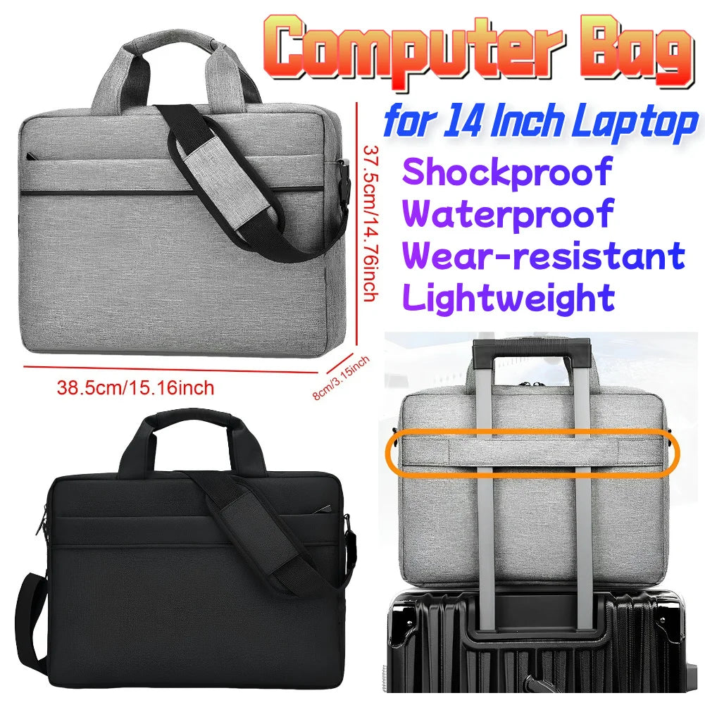 Laptop Carrying Case Shockproof Laptop Crossbody Bag Waterproof Nylon Laptop Handbag 3 Compartments for 14 Inch Laptop