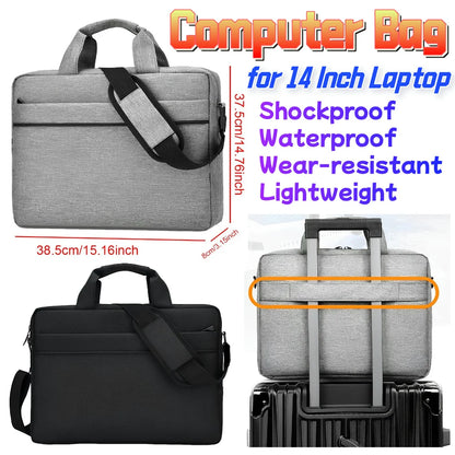 Laptop Carrying Case Shockproof Laptop Crossbody Bag Waterproof Nylon Laptop Handbag 3 Compartments for 14 Inch Laptop