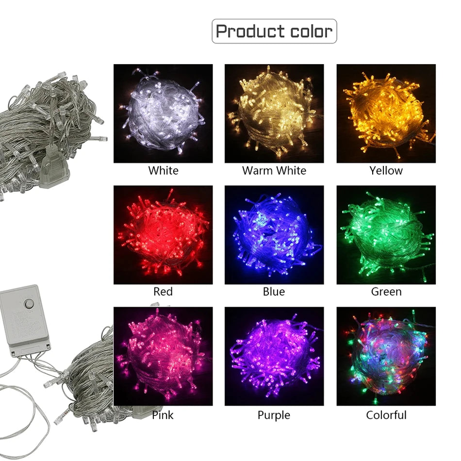 LED String Light 5/10M 50/100LEDs AC 220V EU Plug Indoor Outdoor Decor Wedding Party Christmas Tree Home Garden Patio Decoration