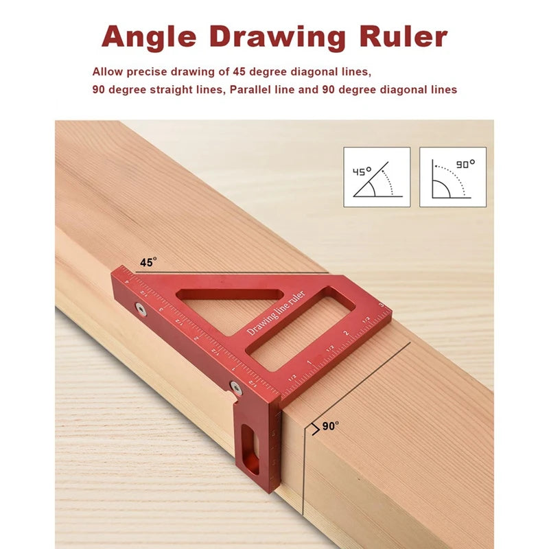 Multi-Angle Measuring Ruler,45/90 Degree Aluminum Alloy Woodworking Square Protractor,Miter Triangle Ruler Easy To Use Red