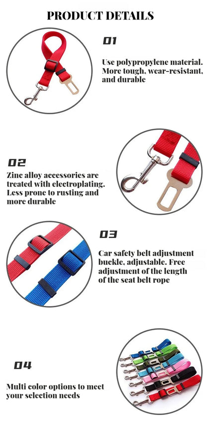 Retractable Pet Car Seat Belt - Securing the Dog During Travel - Adjustable Harness and Belt - Essential Car Travel Supplies