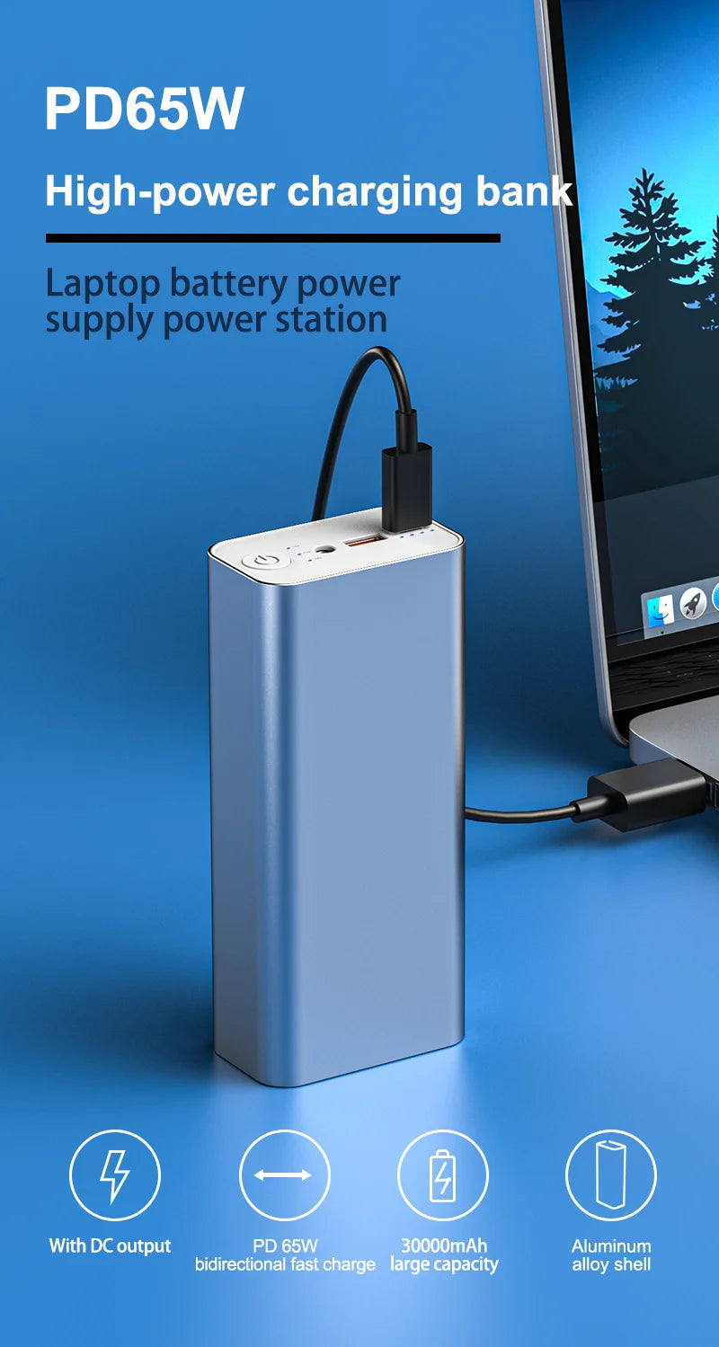 Powerful Mini 12V DC Output 65W Powerbank PD Charger 30000mAh Fast Charging Emergency Laptop Portable Power Banks Power Station