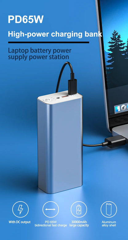 Powerful Mini 12V DC Output 65W Powerbank PD Charger 30000mAh Fast Charging Emergency Laptop Portable Power Banks Power Station