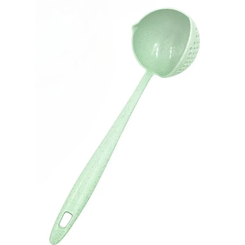 2 in 1 Creative Soup Spoon Long Handle Spoon Creative Spoon Strainer Spoon Cooking Tools Kitchen Wheat Straw Soup Spoon