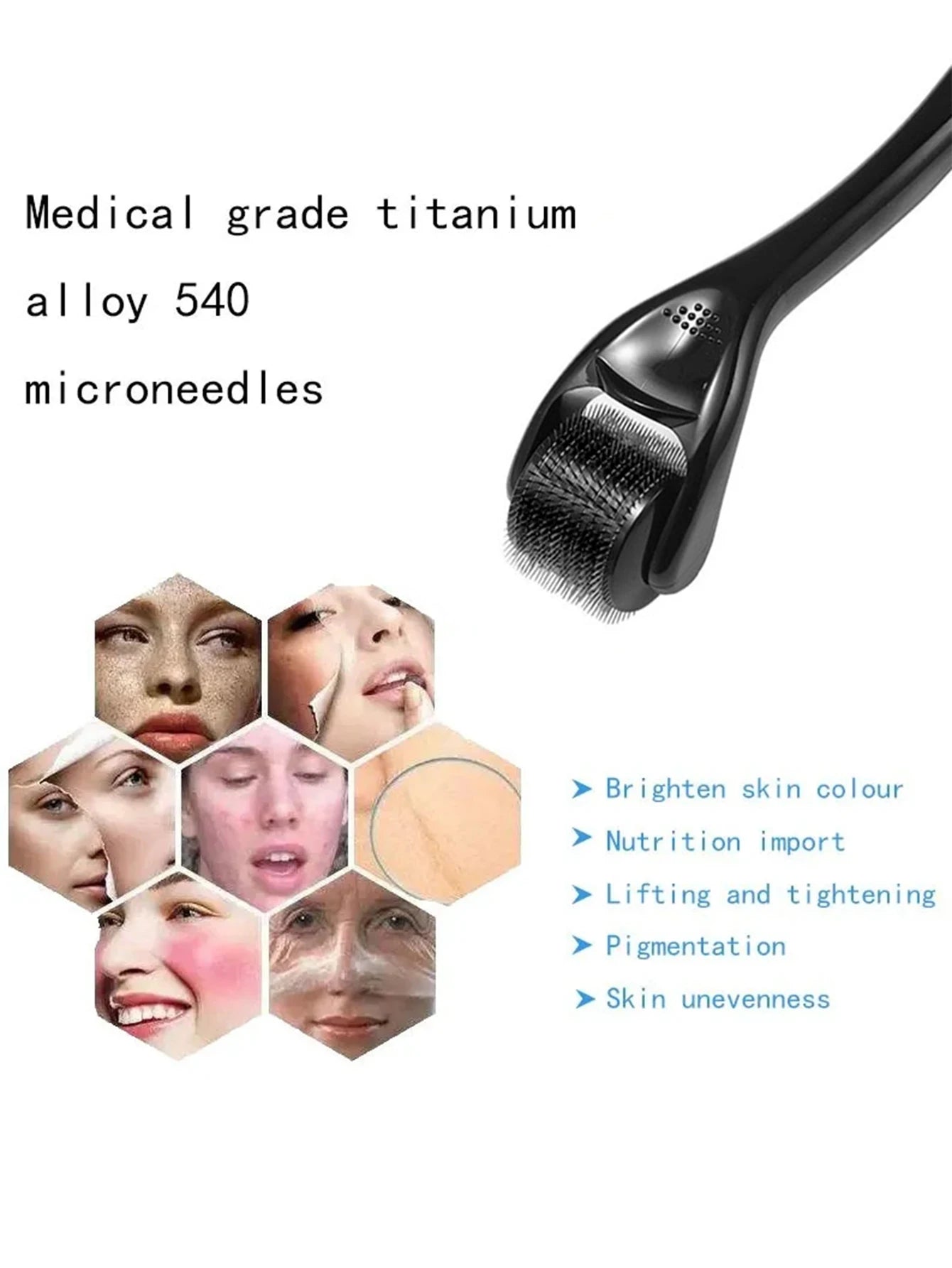 1 Pcs 540 Microneedle Rollers Dermatological Derma Micro Needles Titanium Help Hair Softens Acne Scars Skin Face Care Tool