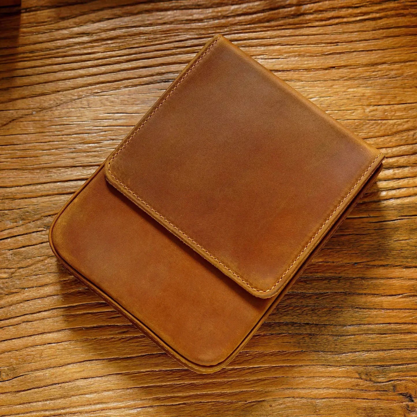 Crazy Horse Leather Pen Box Handmade Magnetic Drawer Style Student Pen Bag Storage Box Office Student Supplies