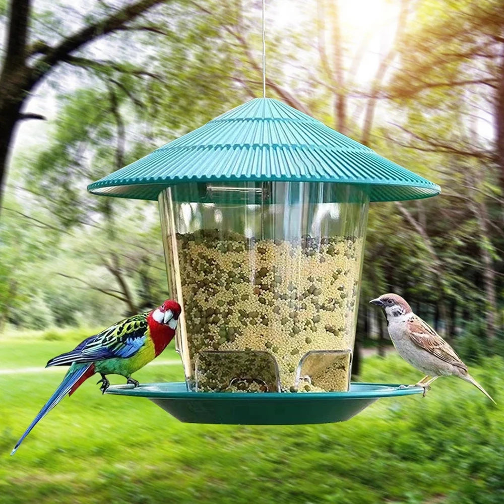 Bird Feeder Automatic Hanging Outdoor Garden Gazebo Wild Bird Feeding Container With Hang Rope House Decor Pet Supplies