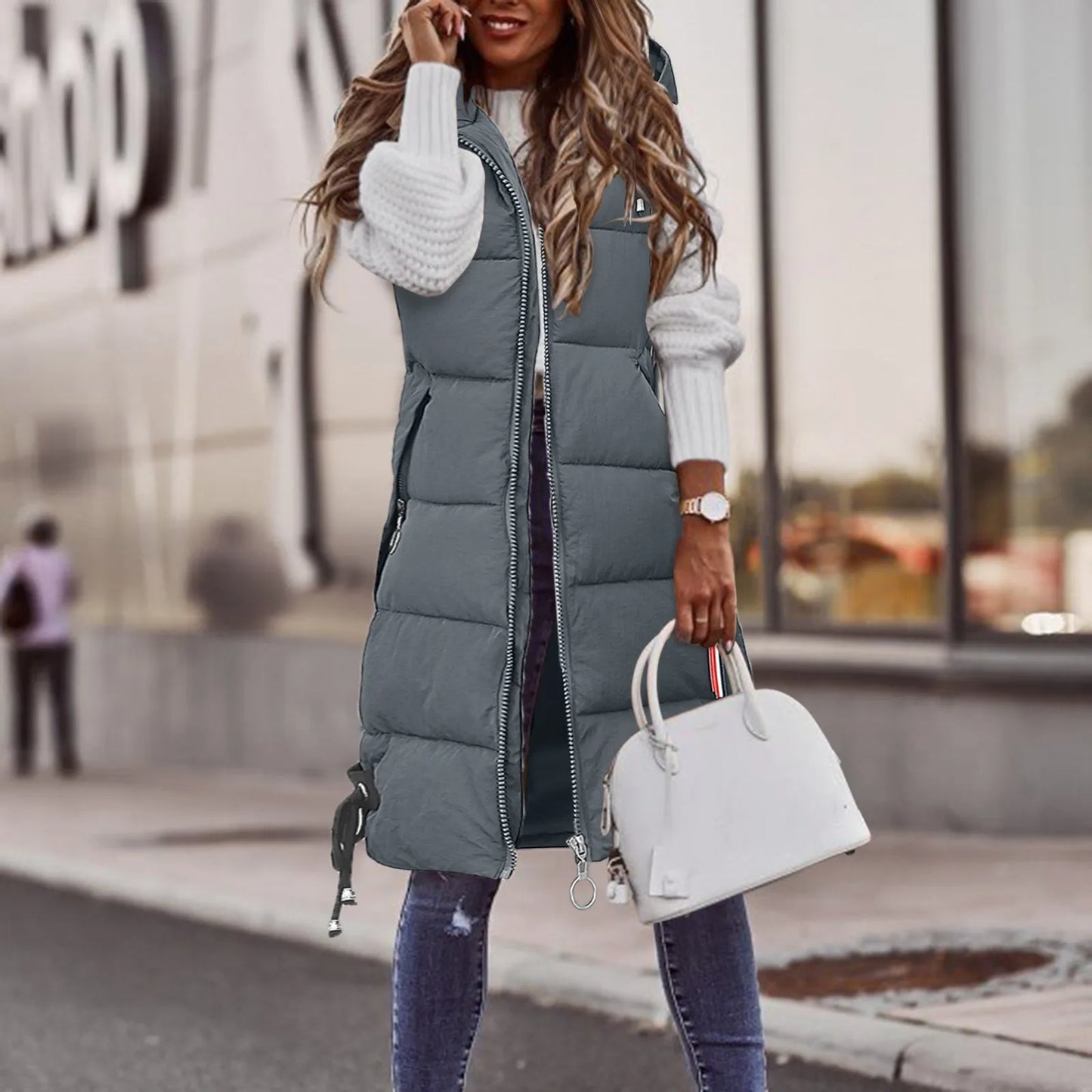 Women's New Green Sleeveless Warm Jacket Vest Fashion Thicken Puffy Hooded Puffer Jacket 2025 Spring Womens Coat Streetwear