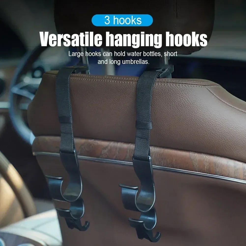 2pcs Car Back Seat Hook Multi-function Rear Seat Headrest Hanging Hook Umbrella Holder Seat Back Storage Interior Organizer