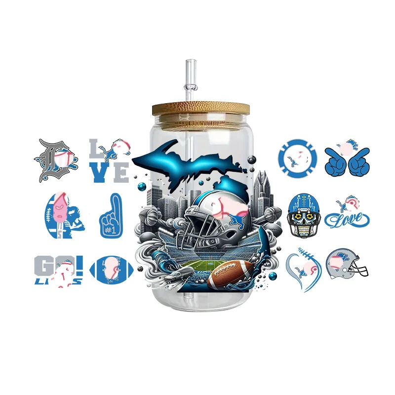 Sports Team Cup Wraps DIY Waterproof Easy To Use Custom Decals UV DTF Transfer Sticker For 16oz Libbey Glasses