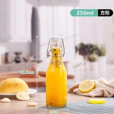 Enzyme Bottle,Bartender Tool,Fresh Lemon Lime Kitchen Oil Bottle,Jars With Lid Seal Buckle Plastic Storage Container Glass