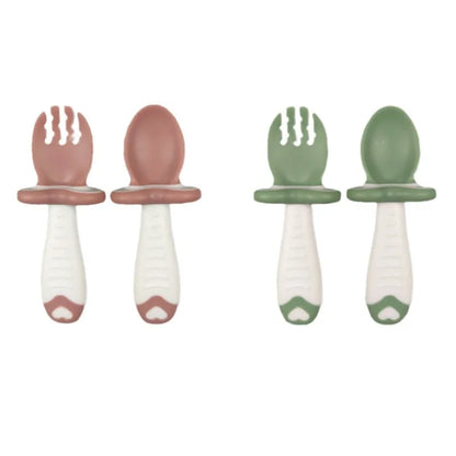 Baby Tableware Set Children Utensil Silicone Toddler Dinnerware Cutlery Cartoon Infant Food Feeding Spoon Fork Baby Gadgets