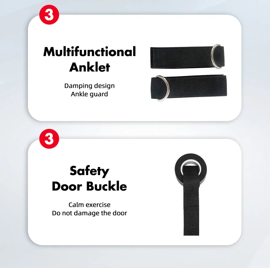 Resistance Elastic Bands Exercise Strength Training Fitness Bands with Door Anchor Handles Legs Ankle Straps for Home Workouts