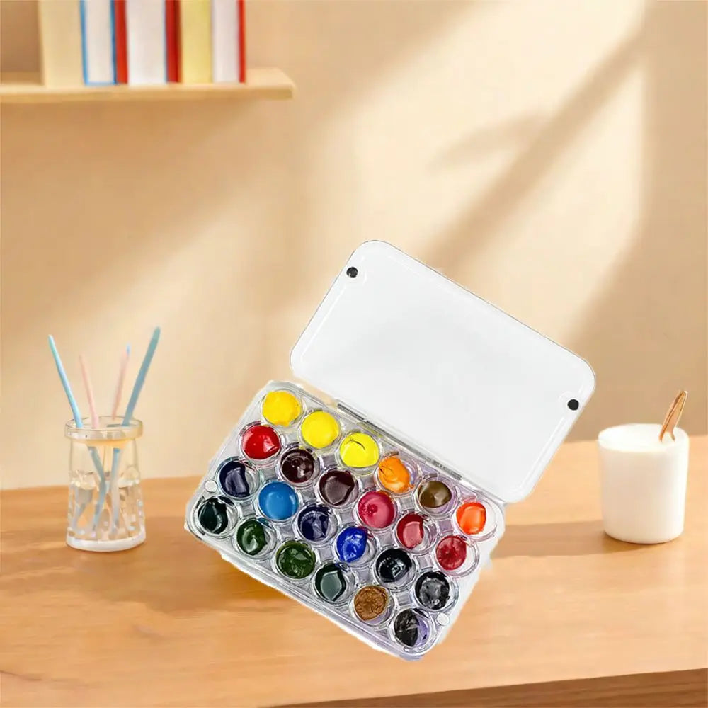 Art Supplies 24 Grids Mini Watercolor Palette Transparent Acrylic Watercolor Paint Tray Empty Sealed Paint Box Travel