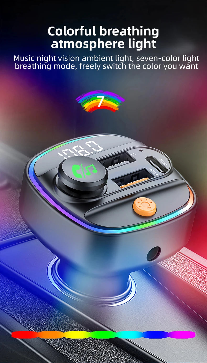 Bluetooth 5.3 FM Transmitter Handsfree Car AUX Radio Modulator MP3 Player with 22.5W & PD30W Fast Charge Adapter Car Accessories