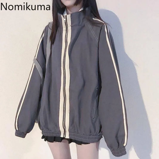 Oversized Jackets for Women 2025 Ropa Mujer Preppy Fashion Casual Y2k Tops Vintage Korean Coats Style Stand Neck Zipper Outwear