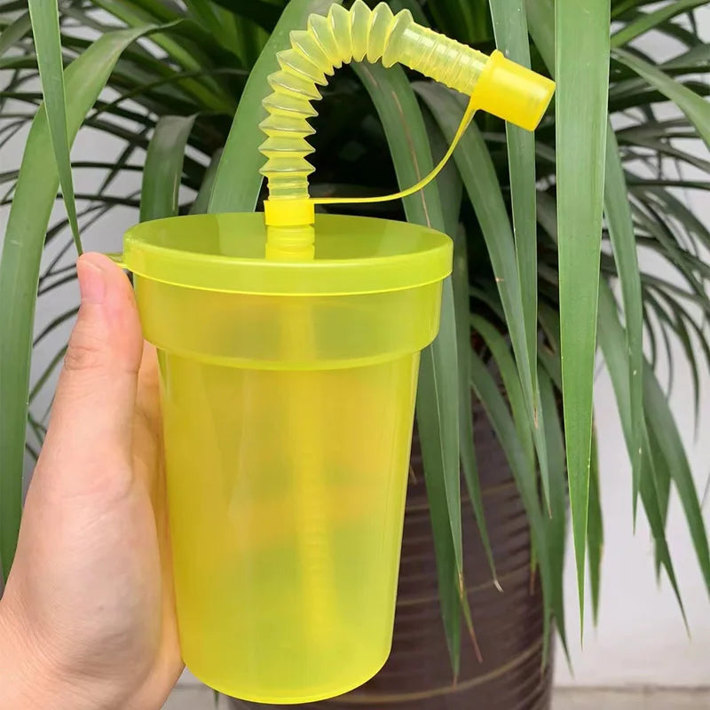 Neon Sipper Cups Reusable Spill-Proof Drinking Cups with Lids and Straws for Birthday Party Travel Xmas Juice Mug Water Bottle