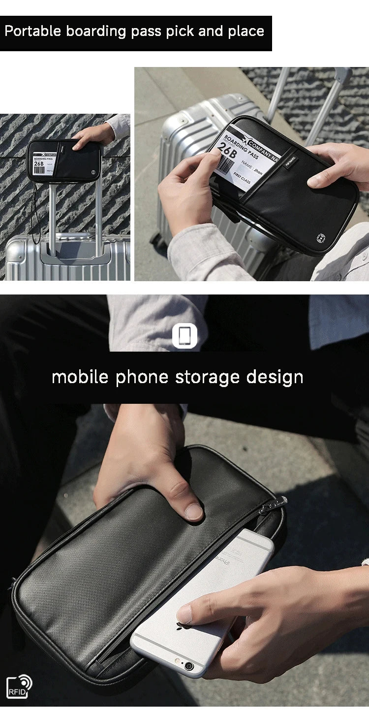 Travel Passport Wallet Organizer Bag with Card Holder Document Case for Family Crossbody Ticket Cash Storage Bag for Abroad Trip