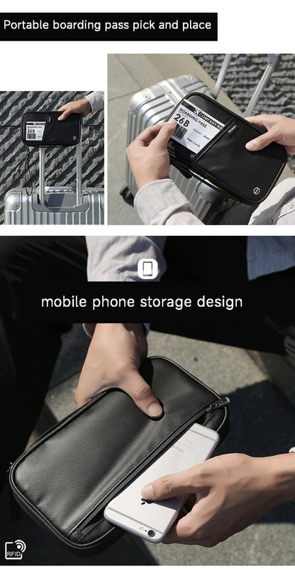 Travel Passport Wallet Organizer Bag with Card Holder Document Case for Family Crossbody Ticket Cash Storage Bag for Abroad Trip