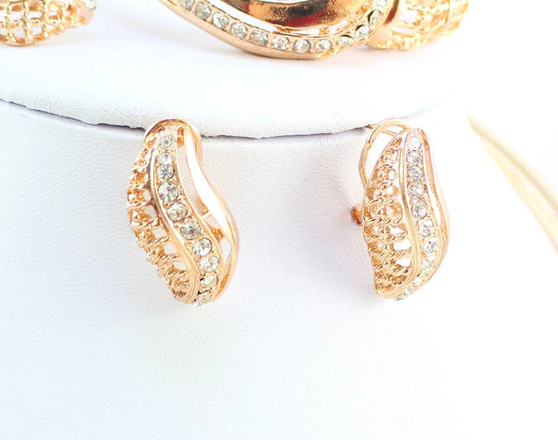 Women Jewelry Sets For Wedding Accessories African Beads Crystal Pendant Statement Dress Necklace Earrings Bracelet Ring Set