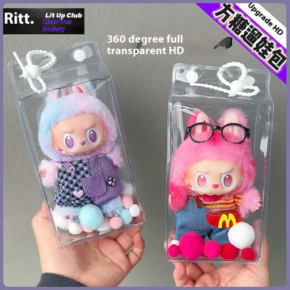 Labubu Fully Transparent Square Walking Bag Labubu Sitting Posture Protective Cover Labubu Protective Cover Display Bag Fashion