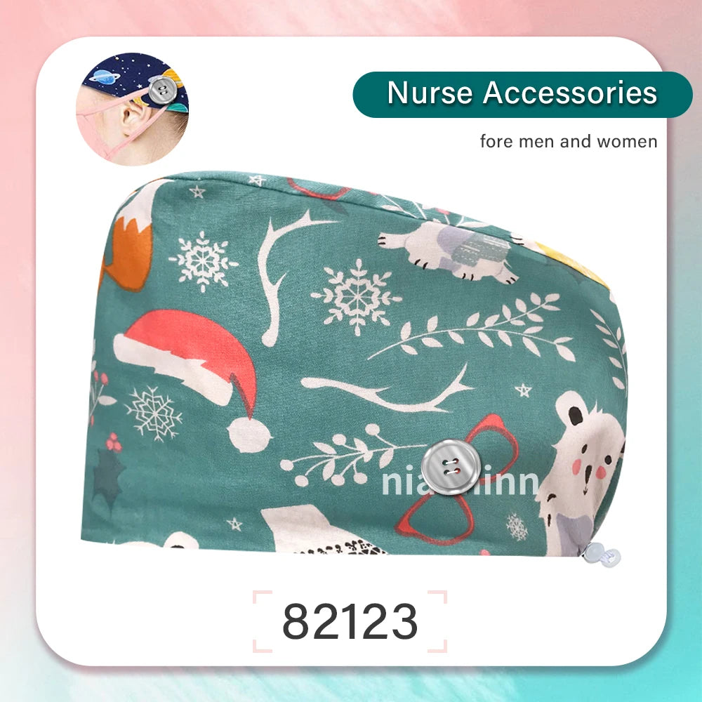 Cartoon Printed Operating Room Doctor Work Scrub Hat Pharmacy Dentistry Clinic Surgical Cap Adjustable Medical Nurse Accessories