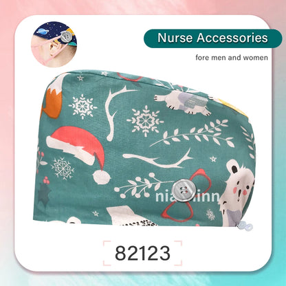 Cartoon Printed Operating Room Doctor Work Scrub Hat Pharmacy Dentistry Clinic Surgical Cap Adjustable Medical Nurse Accessories