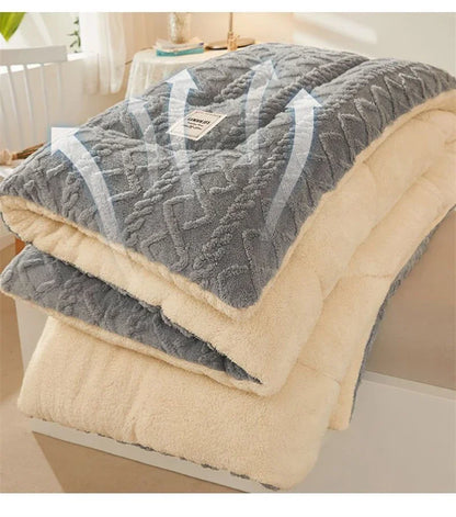 Super Thick Weighted Winter Blanket for Bed Faux Lamb Cashmere Plush Fleece Throw Queen King Size Cozy Warm Quilt Comforter