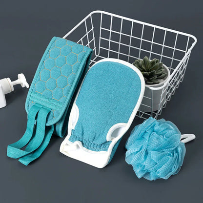 3 PCS Three-piece Bath Set, Rub Bath and Bath Artifact, Household Long Rub Back Towel, Bath Gloves, Bath Flower Set