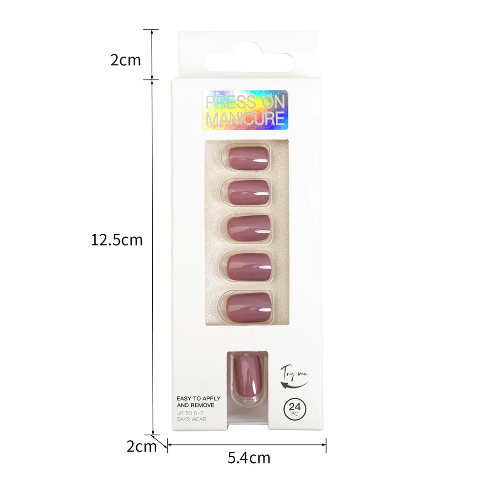 Short Full Press on Nails 24 Pcs False Nails Set Stick on Nails High Quality Reusable Fake Nails Solid Color Design Nail Art